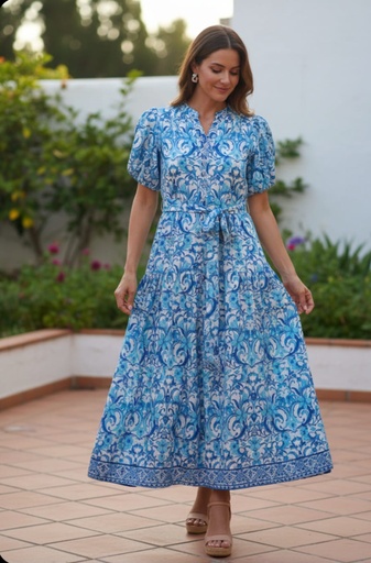 JULIA JORDAN VESTIDO BLANCO FLRS AZUL JJ40598