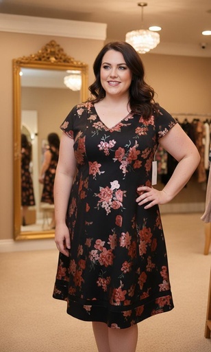 [RB63437W] SIGNATURE VESTIDO MUJER NEGRO-FLRS