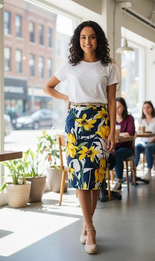 [S2764] OVI FALDA MUJER FLORIADA TULIPANES