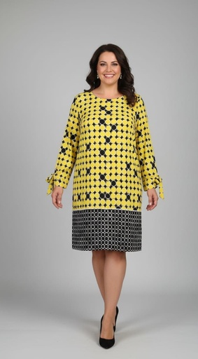 [SCP00169] ILE VESTIDO MUJER AMARIILLO PNTS NEGRO