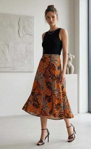 [SKP32691A] JAPRA FALDA CAFE ESTAMPADO MUJER