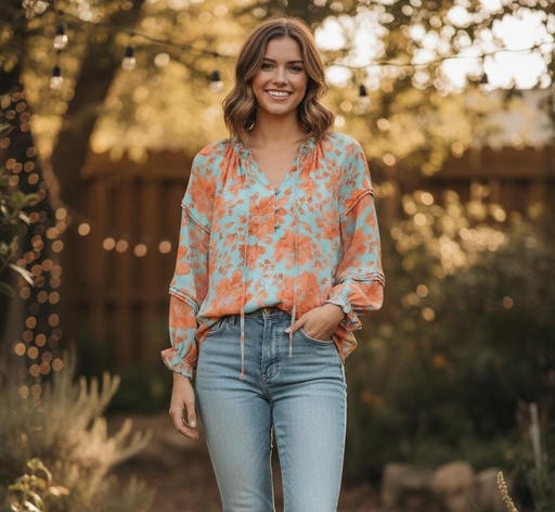 ZAC&RACHEL BLUSA CELESTE FLRS CORAL ST815079K