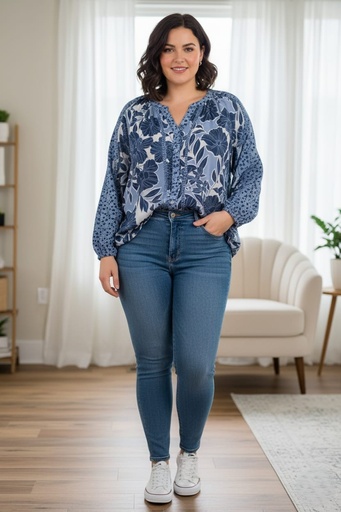 [ST835073A] ZAC&RACHEL BLUSA AZUL M.FLRS MUJER