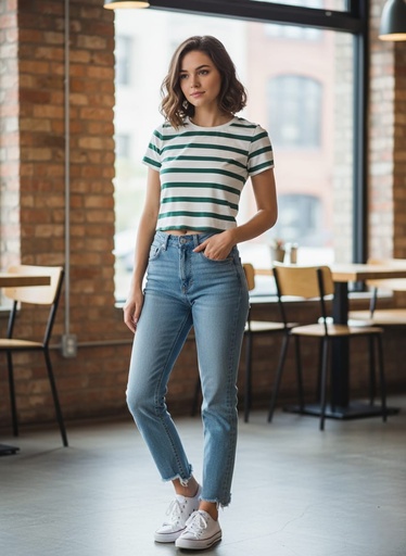 [T13970] ACTIVE CAMISETA VERDE-BLANCO MUJER