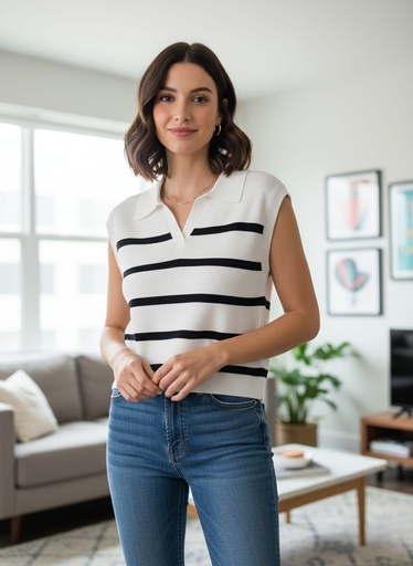 ACTIVE BLUSA BLANCO RAYAS NEGRO T14320