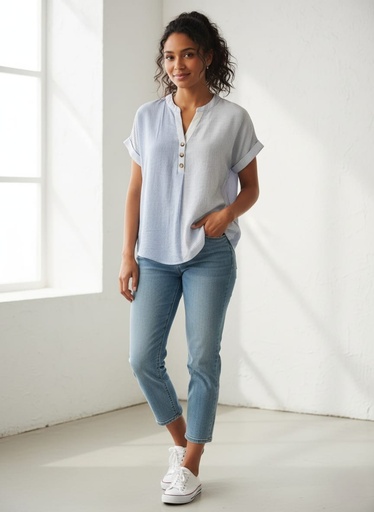 ACTIVE BLUSA MORADO LILA RAYAS AZUL T14426M