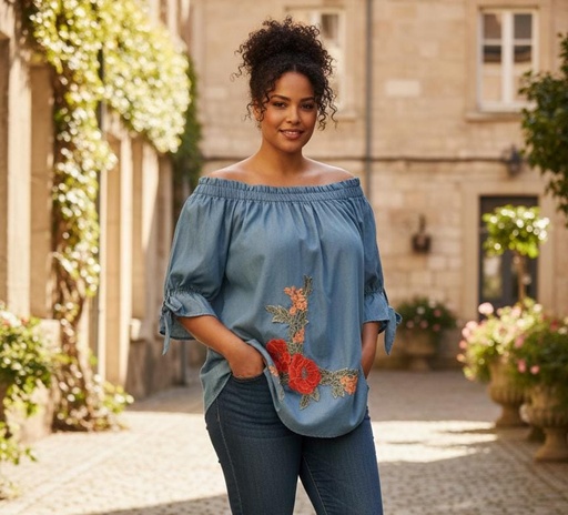 [T32248X] ANGELA BLUSA MUJER AZUL JEANS PLUS T32248X