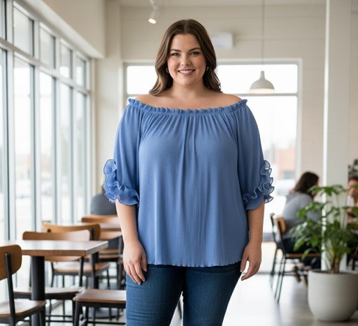 [T505] CHECK IT OUT BLUSA MUJER CELESTE PLUS T505