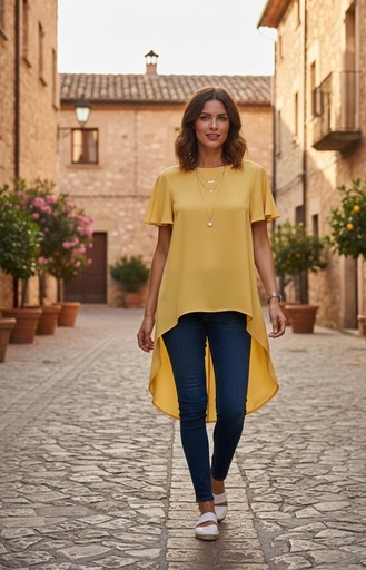 [T5682] CRECE BLUSA MUJER AMARILLA T5682