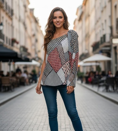 [TA20828] LULUMARI BLUSA MUJER AZUL ESTAMPADO