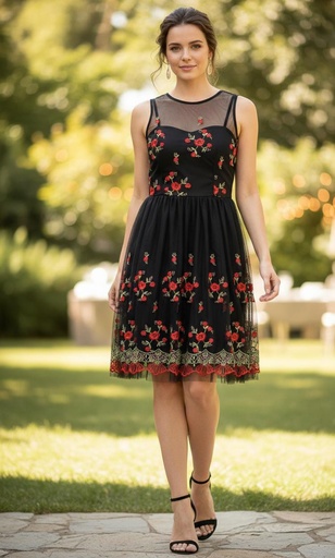 [VC00X179] VESTIDO NEGRO FLRS C. D15144BZJ