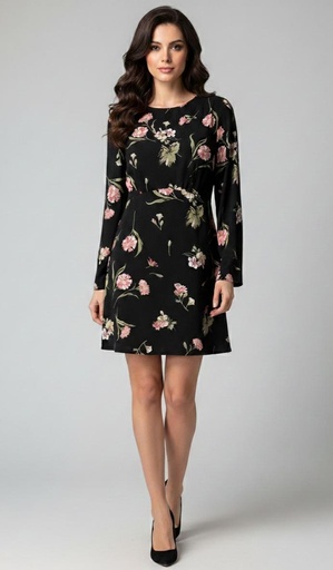 [VC00X197] VESTIDO NEGROC/FLRS C. 9906