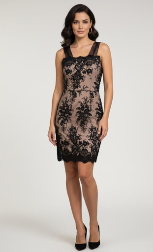 [VC00X203] VESTIDO NEGRO-BEIGE C. 6256