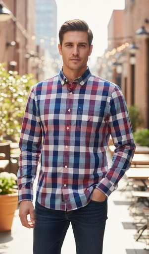 NAUTICA CAMISA CUADRIC.AZUL-OCRE W27111