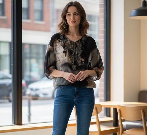 NICOLA BLUSA MUJER NEGRA ESTAMPADA X13CKG