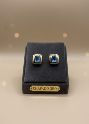 [AE0367] ARETES ENCHAPE CUADRADO TURQUEZA