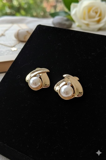 [AE0379] ARETES ENCHAPE DORADO PERLA-PIEDRA