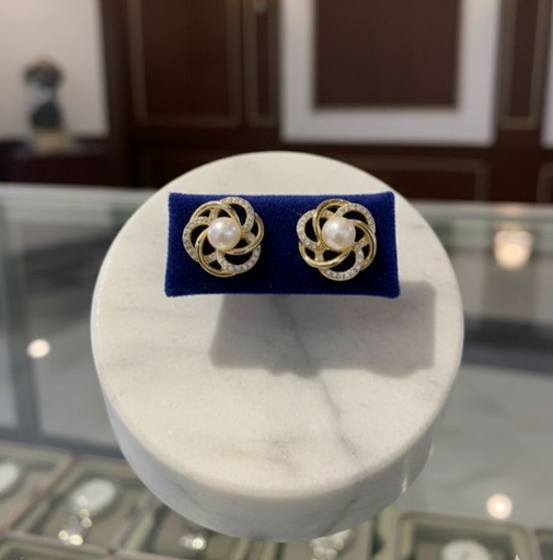 [AE0380] ARETES ENCHAPE ROSA-PERLAS BRILLA