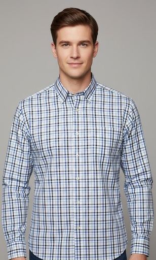 BANANA CAMISA CELESTE CUADR.BLC-GRIS 801243CE