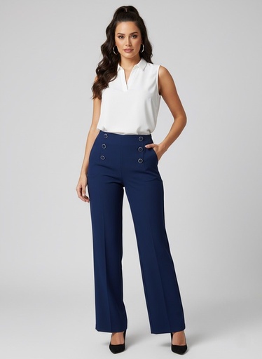 [9513AM] MICHEL PANTALON TELA AZUL MARINO BOTONES