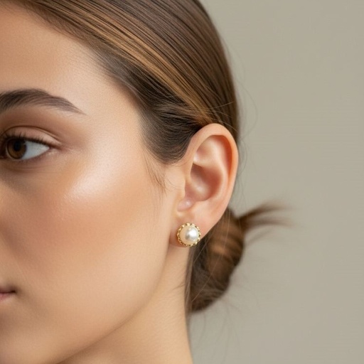 [AE0229] ARETES ENCHAPE PERLA-DORADO PEQUE.