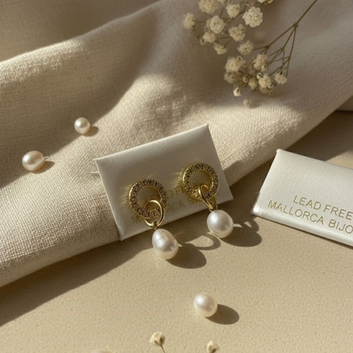 [AE0241] ARETES ENCHAPE REDONDO-PERLA