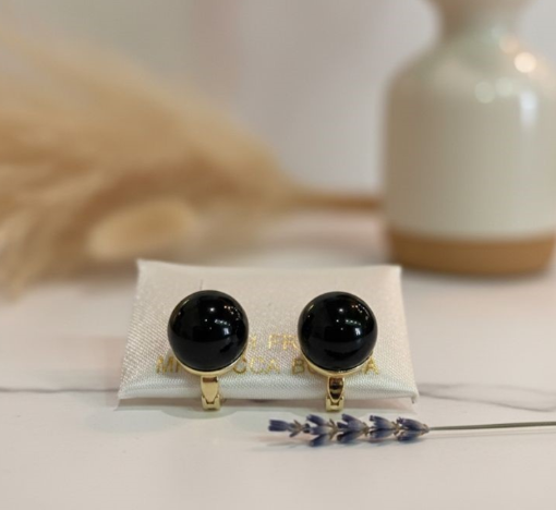 [AE0263] ARETES ENCHAPE PERLAS NEGRO-ROJO