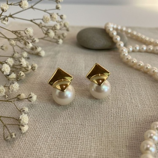 [AE0267] ARETES ENCHAPE PERLA-TRIANGULO DRD