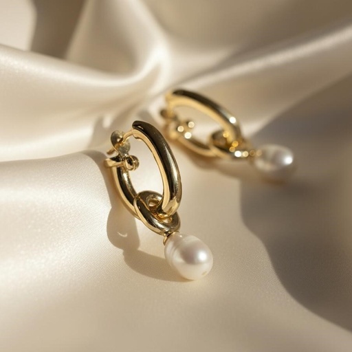 [AE0271] ARETES ENCHAPE RECTANGULO PERLA