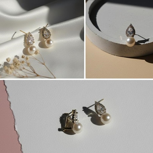 [AE0274] ARETES ENCHAPE DRD-BRILLANTE-PERLA