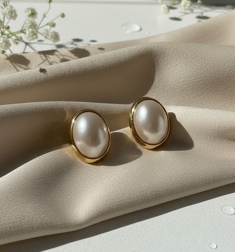 [AE0309] ARETES ENCHAPE OVALADO DORADO PERLA