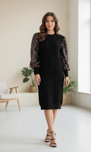 [LP8173] PASTEL VESTIDO NEGRO LENTEJUELA