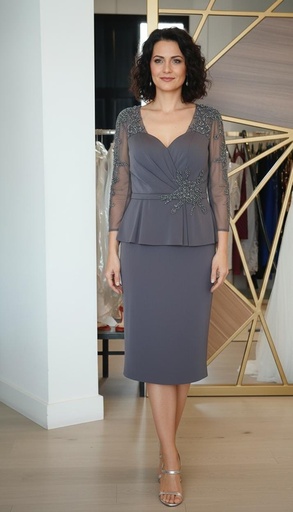 [MV1108] MARSONI VESTIDO GRIS BRILLANTE MUJER