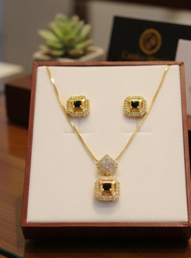 [SET008] SET ARETES-ARGOLLA DORADO-NEGRO