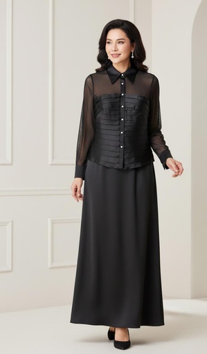 [05611] SANDRA DARREN BLUSA-FALDA MUJER NEGRO