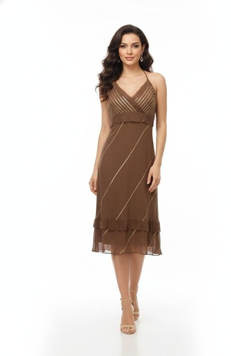 [073740902] ADRIANNA VESTIDO MUJER CAFE LENTEJUELA