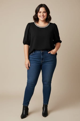 [3833N] TOGETHER BLUSA NEGRO PLUS MUJER
