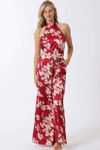 [RA93628H] ZZ AAKAA JUMPSUIT OCRE FLRS BEIGE