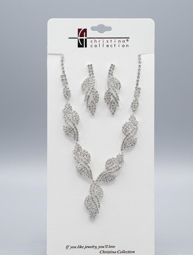 [S18745] CHRISTINA COLLAR ARETES HOJAS PLATEADO