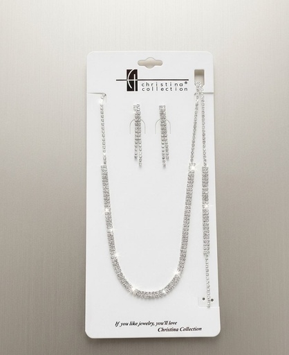 [S20862] CHRISTINA COLLAR-ARETES-PULCERA PLATEADO