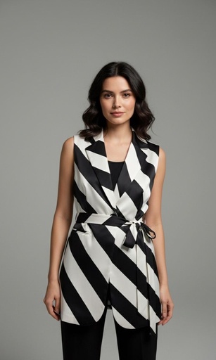 [V2741N] OVI CHALECO NEGRO-BLANCO MUJER