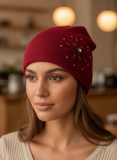 [H1503] GORRO FLOR PERLA COLORES MUJER
