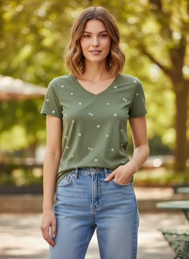 GAP CAMISETA VERDE OLIVO FLORES MUJER 774398VO