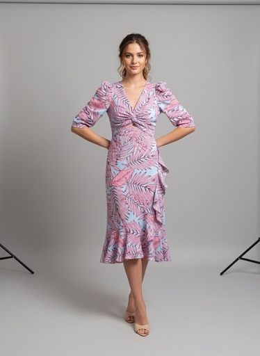 BIGHIT VESTIDO CELESTE FLRS ROSA HD2401