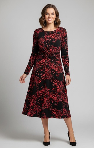 STUDIO ONE VESTIDO NEGRO FLRS ROJO 77666JP