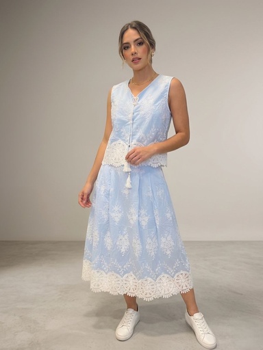 LA DIOSA BLUSA-FALDA CELESTE FLRS BLC 8080