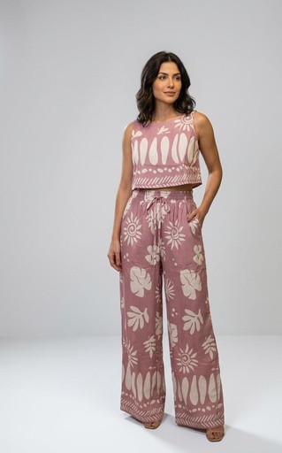 BIGHIT SET BLUSA-PALAZO ROSA ESTAM CREMA HST3423