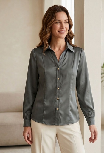 [091312081689] ANNE KLEIN BLUSA VERDE OLIVO