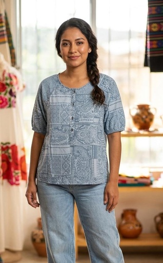 HOPE&HARLOW BLUSA AZUL JEANS FLRS HT81DWCX5