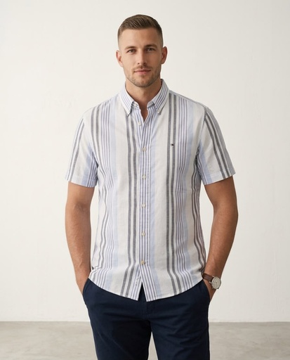 TOMMY CAMISA RAYAS AZUL-GRIS-BLC XM07359